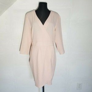 Asos Dress 10 Pastel Pink Faux Wrap 3/4 Sleeve